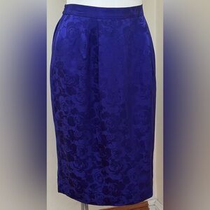 ADRIANNA PAPELL Vintage Indigo Blue Satin 100% Silk. Elastic Waist Skirt Sz 12